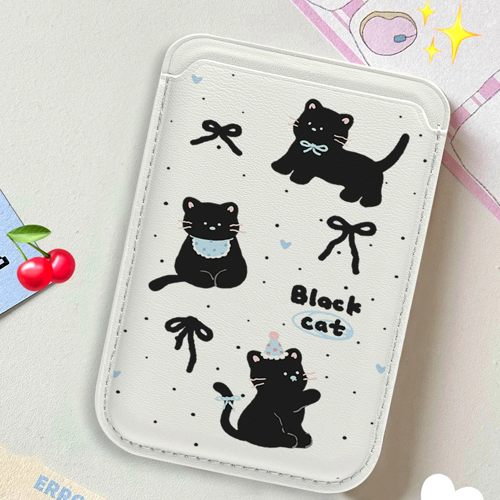 Niedliche schwarze Katzen-Leder-Kartenhülle mit Magnetverschluss, geeignet für alle iPhones, kompatibel mit MagSafe, Kartenhalter für die Rückseite des Telefons. – Detail 8