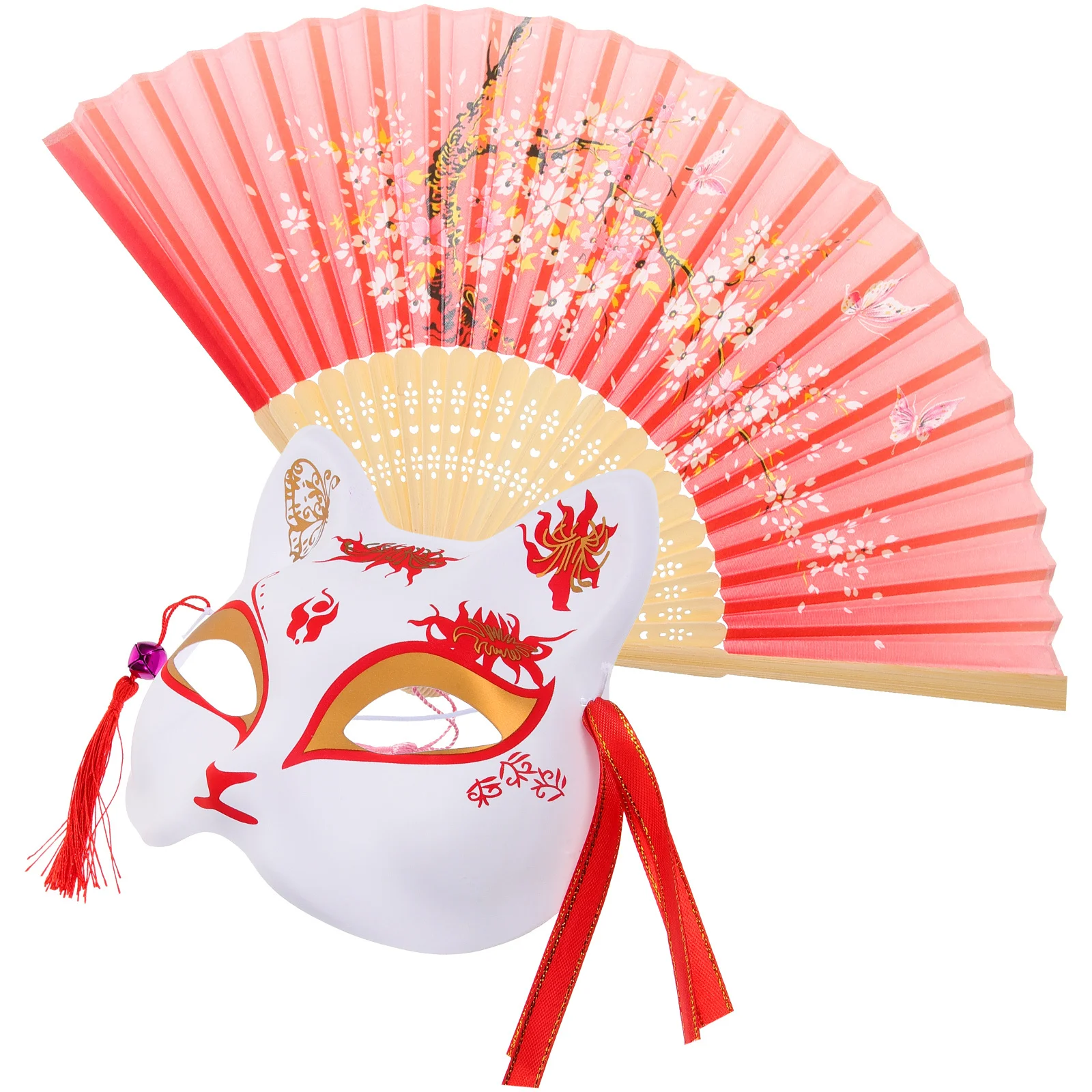 

1Set Festival Fox Mask Fan Soft Comfortable Half Mask for Cosplay Masquerade Party Accessory Foldable Fan