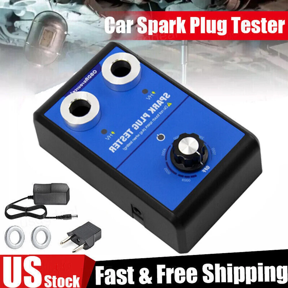 Automotive Spark Plug Tester 0 to 6000RPM Spark Plug Test Tool 12V Dual Holes Auto Engine Ignition Coil Tester Car Motorcycle Spark Plug Diagnostic Tool