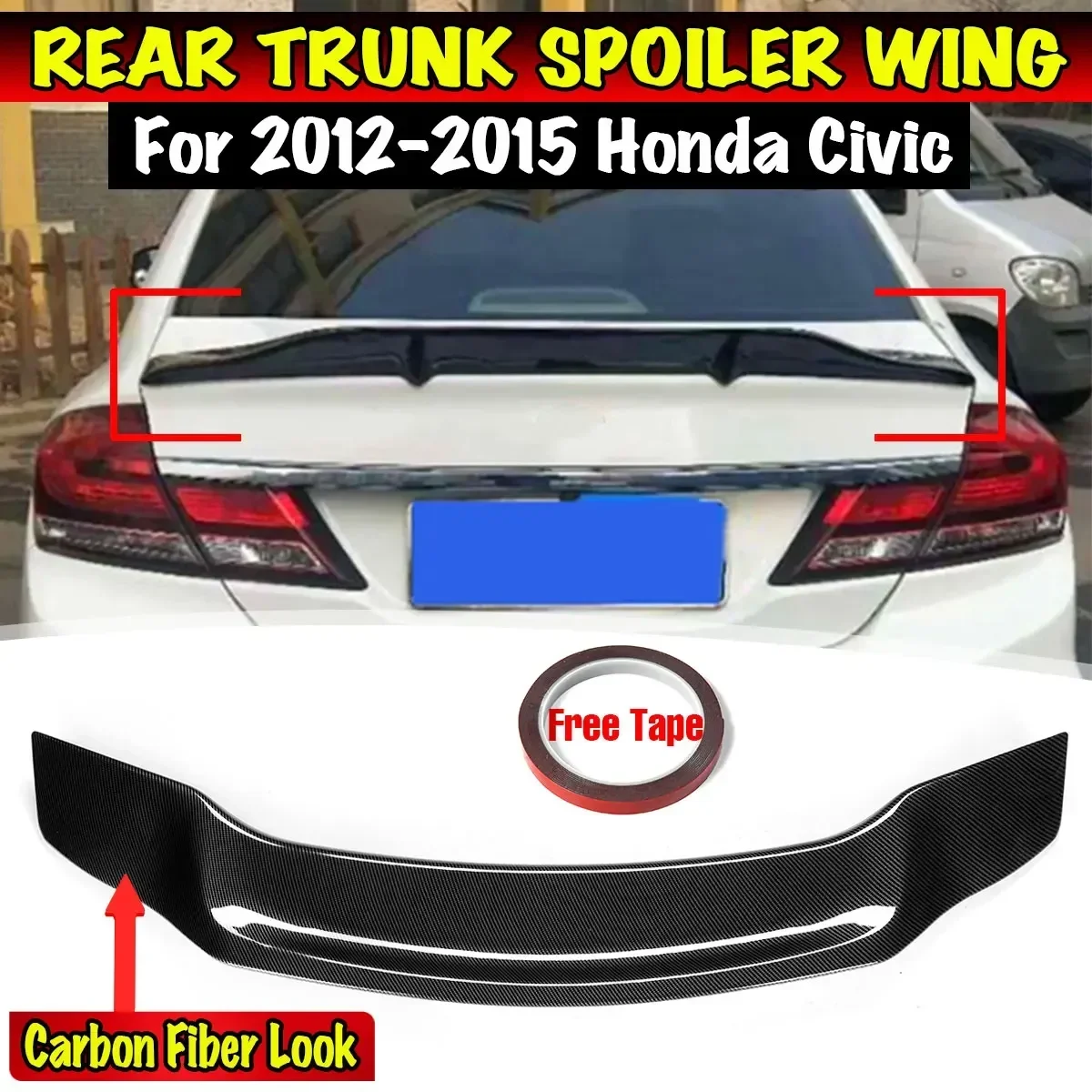 Black/Carbon Fiber Look Car Rear Trunk Lip Boot Wing Extension For Honda for Civic 8th 9th 2006-2015 Rear Lip Spoiler Body Kit