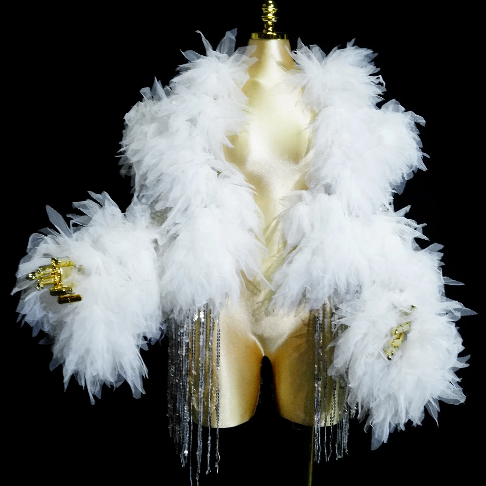 

Mesh See-through White Lace Fringe Coat Elegant Prom Dancewear Singer Stage Outfit Evening Party Birthday Nightclub Wear
