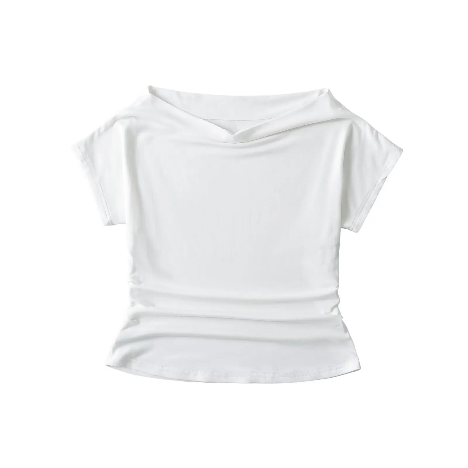 Sexy Spicy oulder Bared ort Sve T irt Women's Summer Slim Fit Pleated Waist Inward Wearing Street Sle Pure Color