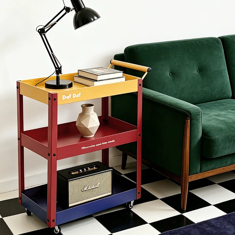 Bauhaus Movable Storage Cart Colorful Dopamine Home Organizer Rack Living Room Coffee Tables Snack Plant Display Furniture