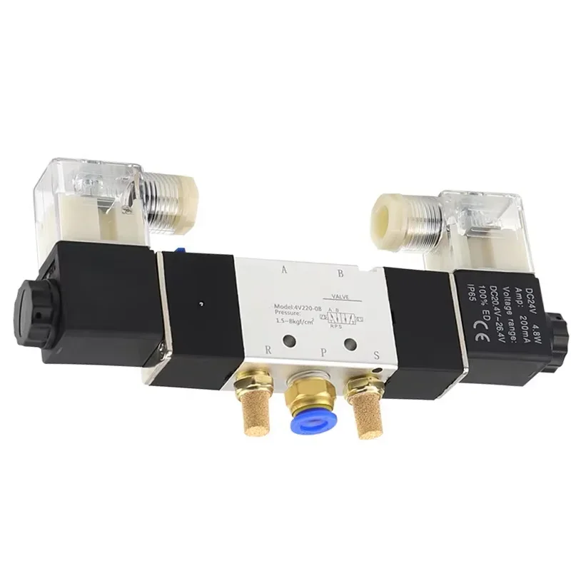 

4V220-08/4V320-10/4V420-15 Solenoid Valve 2 Position 5 Port Pneumatic Air Valves DC12V DC24V AC110V AC220V Double Coil