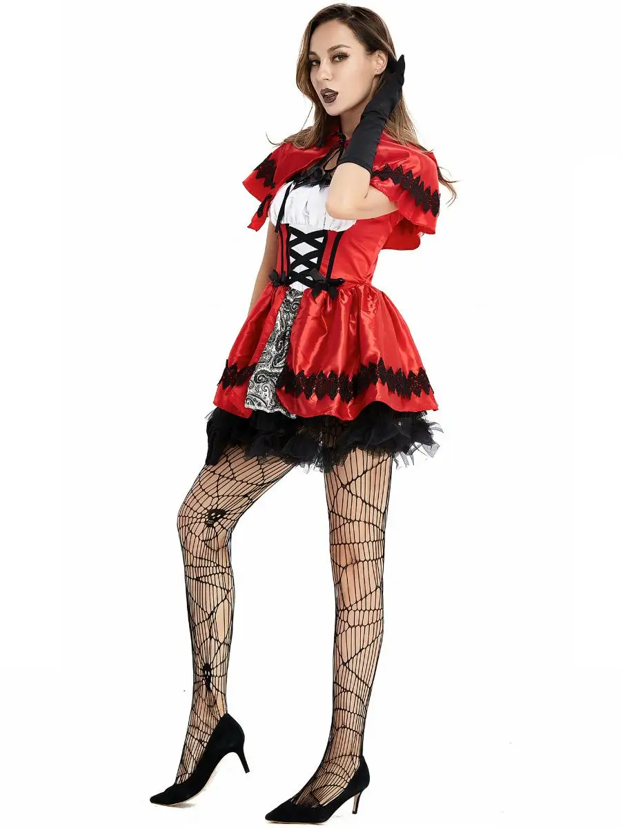 جديد SXXL loween الرداء الأحمر زي القلعة الملكة الزي تأثيري orm الذئب والأم فرقة البوليستر