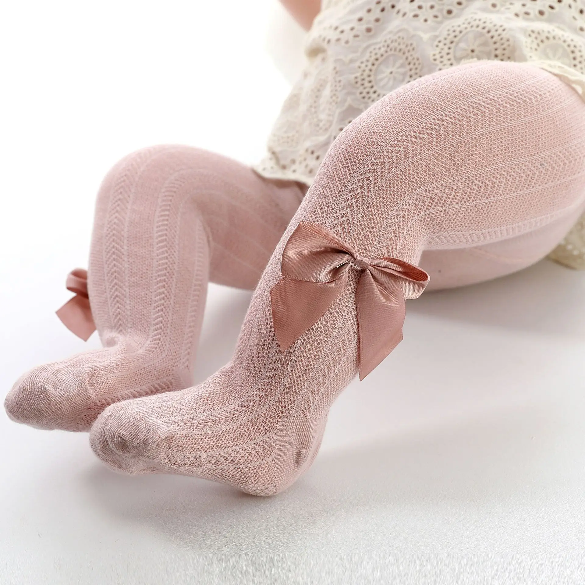 1Pairs Baby Tights Spring Autumn Solid Color Toddler Baby Pantyhose Mesh Bowknot Pantyhose Dance Tights Leggings for Girls