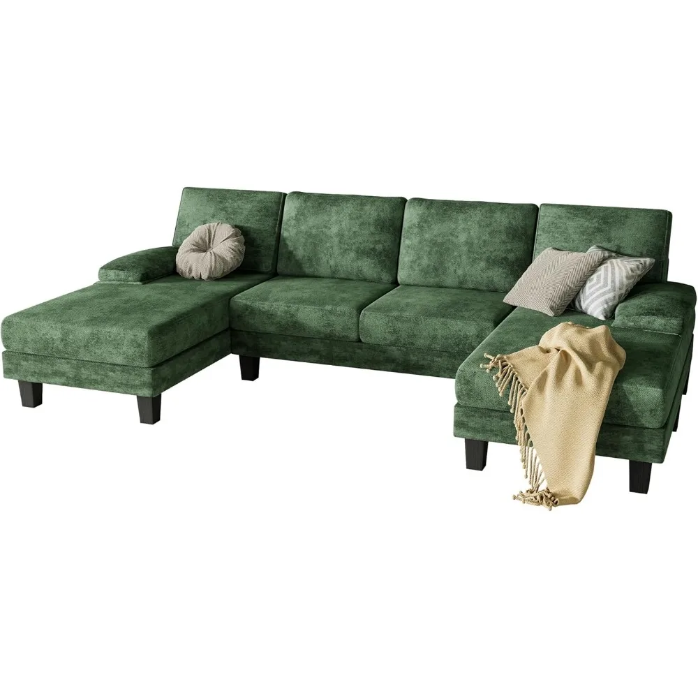 Convertible Sectional Sofa Couch with Soft Modern Cotton Fabric for Living, Oversized Seats with Comfortable Backrest, Green