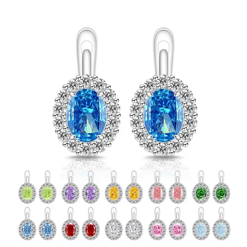 Exquisite Ice Flower-Cut Pigeon Egg 925 Sterling Silver Earrings with High-Carat Diamond Egg-Shaped Earrings for Ladies' Jewelry
