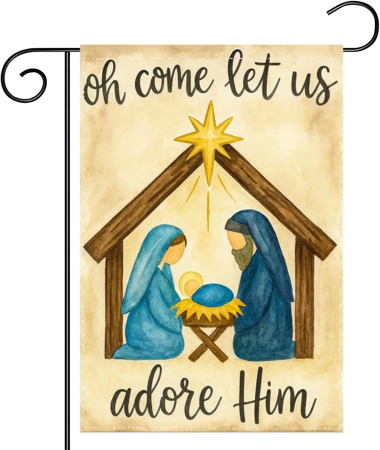 Oh Come Let Us Adore Him Garden Flag – 12x18 Inch Nativity Scene Christmas Yard Banner – Double Sided Outdoor Religious Flag LLX