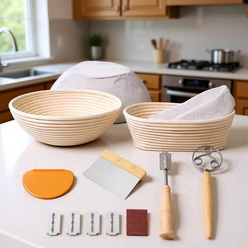 

Набор для выпечки хлеба на закваске: корзины-баннетоны, инструменты и аксессуары