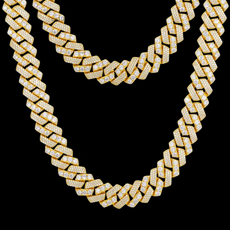Service OEM/ODM Hip Hop Jewelry Custom 18mm 925 Silver VVS Moissanite Diamond Iced Out Cuban Link Chain Necklace.