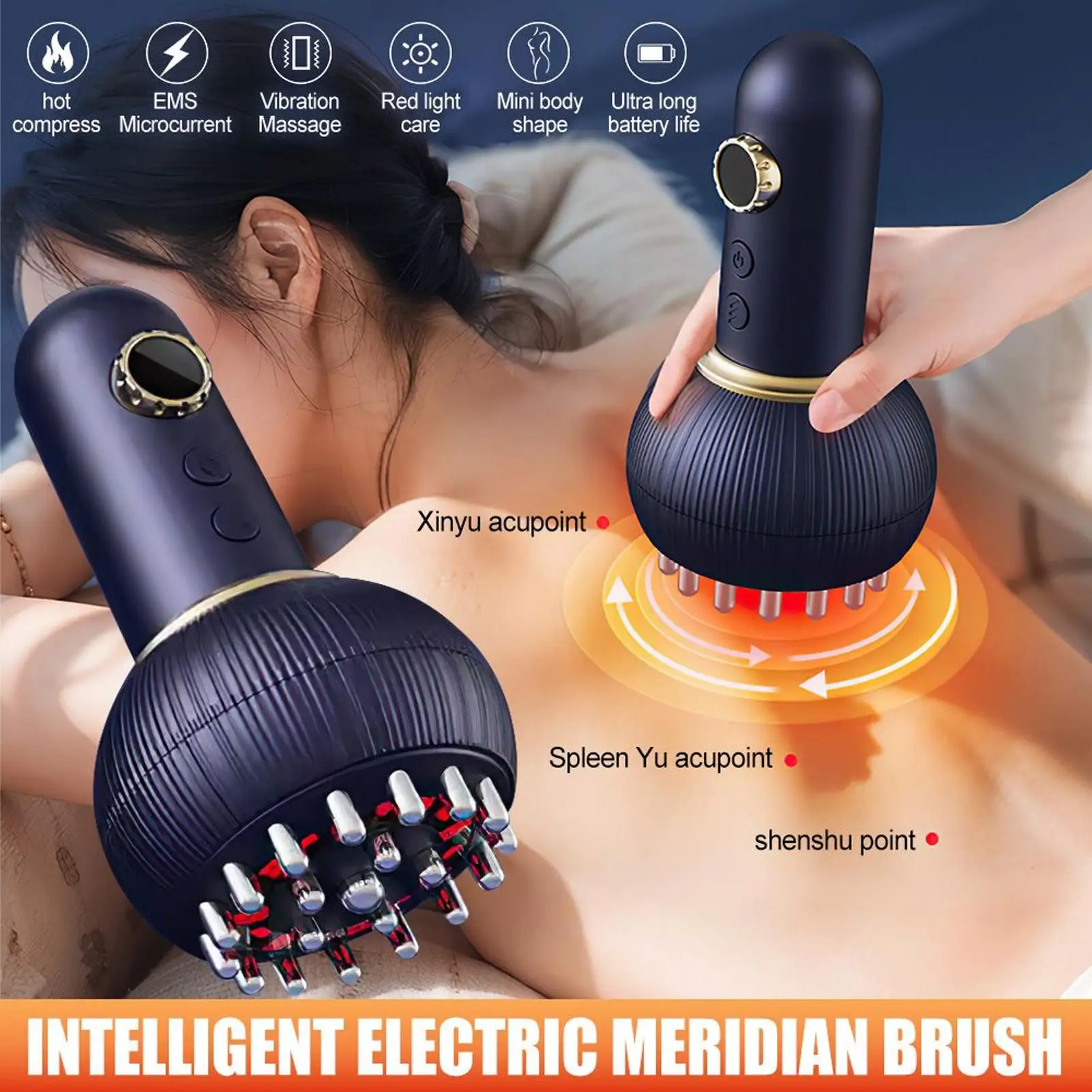

Meridian Massage USB Rechargeable Massager Meridian Brush for Belly for Body Leg Head Back Neck Arm Thigh Belly Stomach Skin