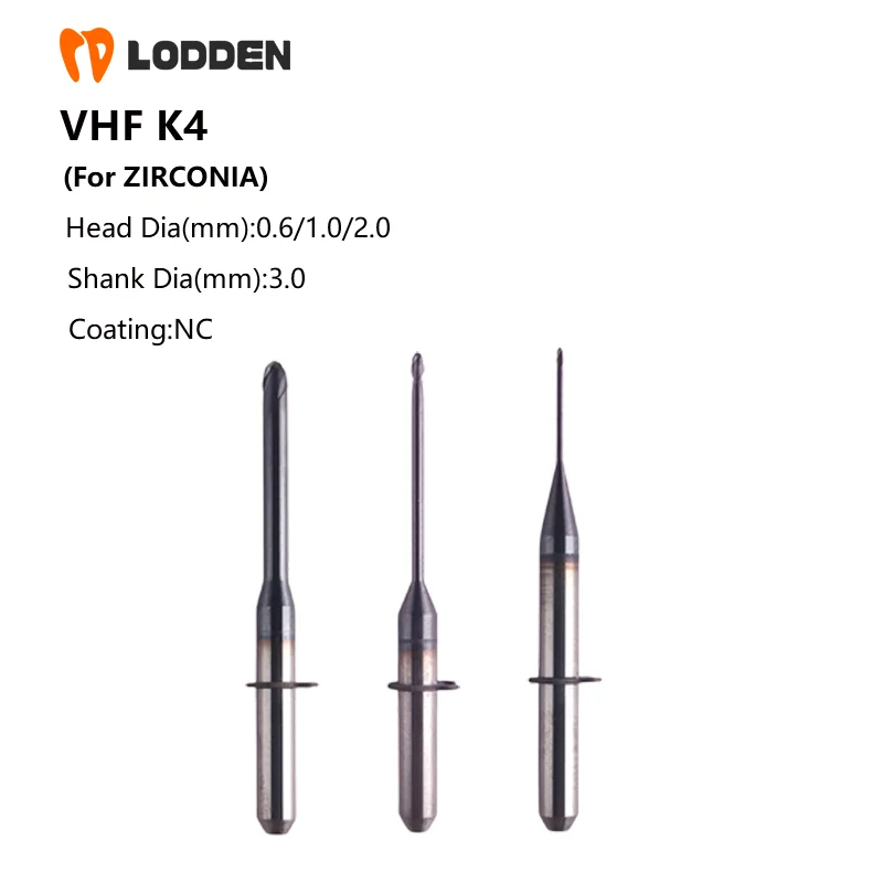 VHF K4 K5 Zirconia Milling Burs NC Coating 2.0 1.5 0.6 Dental Lab Tools Drill Diameter D3 Dentist Grinding Tools Dentistry