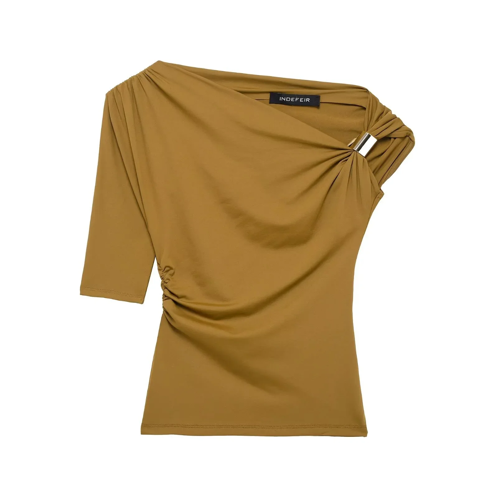 

Women's Clothing 2026 Early Spring New Multi Color Sloping Shoulder Off Shoulder Design Side Top