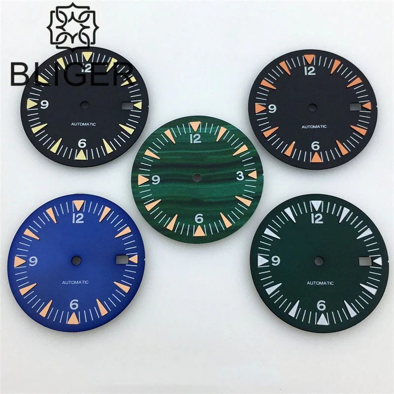 

BLIGER 31mm Sterile Watch Dial Black Blue Green Fit NH35 NH36 Movement For Dive Men Watches Green Luminous