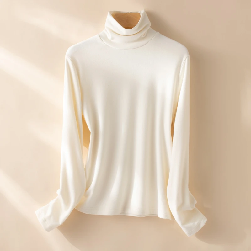 Autumn Winter Turtleneck Sweater Spring Female Blouse Solid Tops Casual Simple Soft Pullover Turtleneck Warm Knit Velvet Sweaer