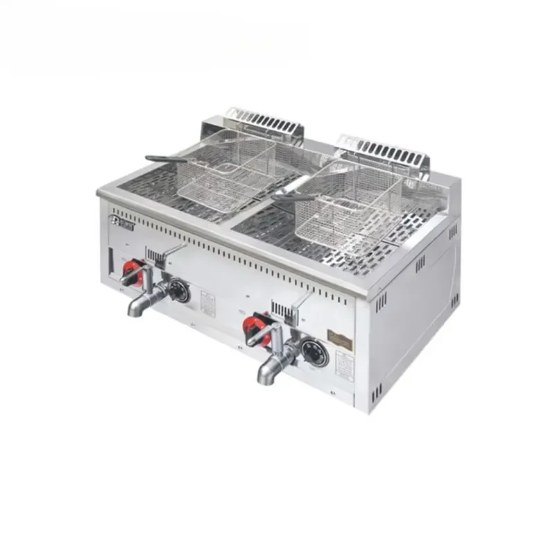 20L*2 Double Tank Stainless Steel Commercial Grade Deep Fryer Countertop Timer High-Temperature Capability for Hotels