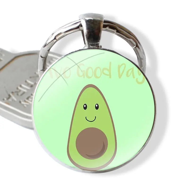 avocado yoga Keychain Handmade Glass Cabochon Key Ring Holder Pendant Key Chains