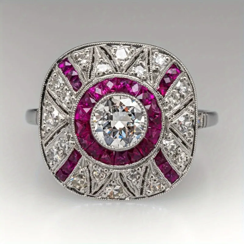 خاتم زركونيا صناعي فاخر أنيق باللون الأحمر المتلألئ لهدايا الحفلات النسائية