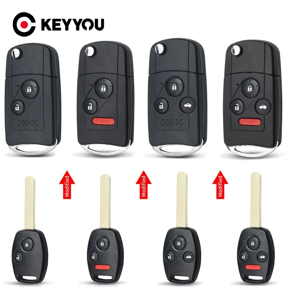 KEYYOU 1 Stück modifizierter Klapp-Autoschlüssel für Honda Accord Civic CRV Pilot 2007 2008 2009 2010 2011 2012 2013 2/3/4 Tasten Fernbedienungsschlüssel