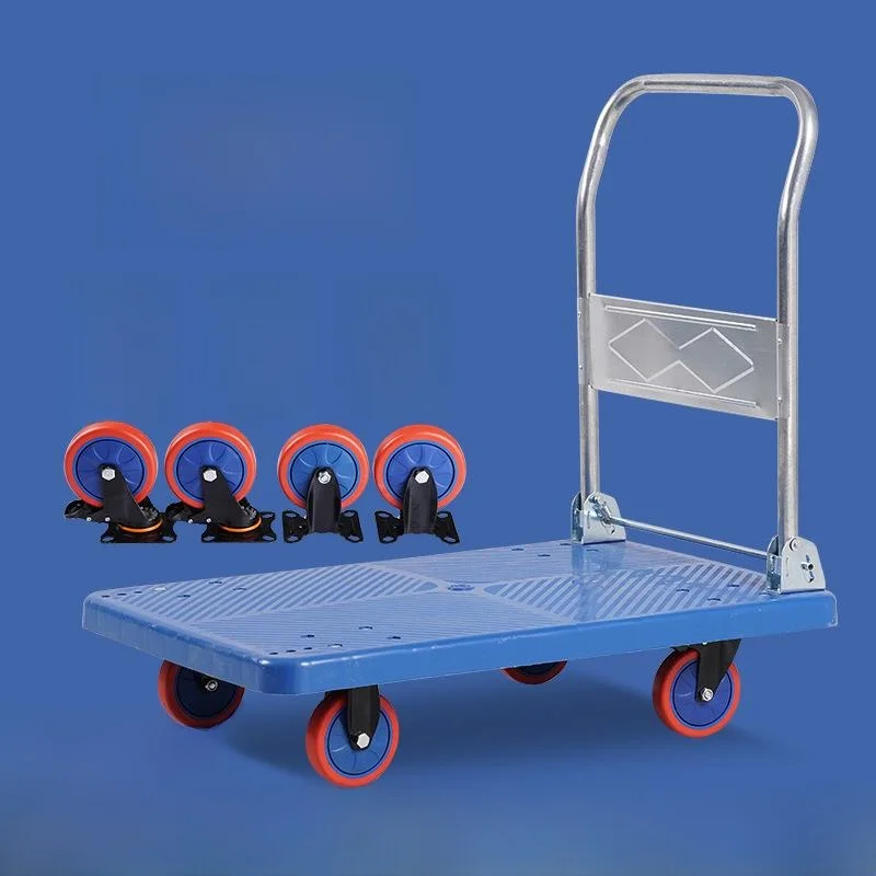 ポータブル四輪手引きショッピングカート-静音移動式フラットベッドドリー-貨物運搬車-便利な運搬用手押し車