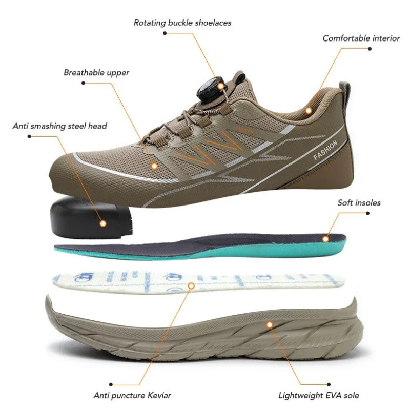 Industrielle ultraleichte Sicherheitsschuhe, Stahlkappenschuhe, Drehknopfschuhe, Schutzschuhe für die Arbeit, stichfeste Bauschuhe_voghion.com