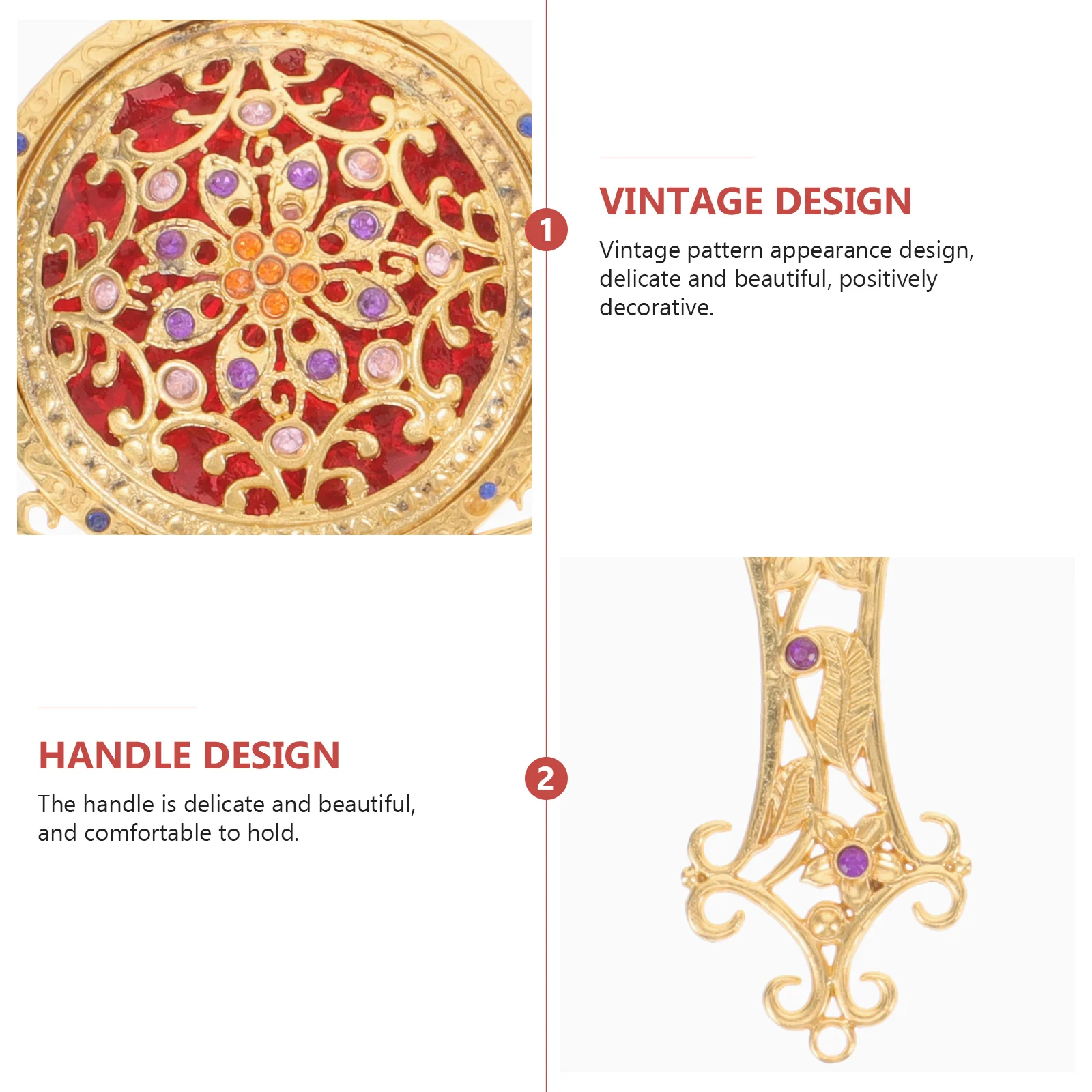 

1Set Vintage Mirror Comb Set Handheld Compact Mirror Decorative Pattern Portable Makeup Vanity Gift for Women Travel