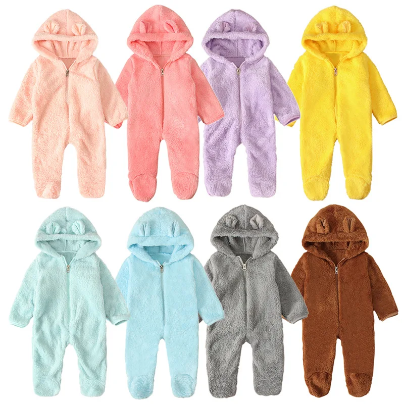 Newborn Baby Boy Romper Winter Thicken Infant Footies Jumpsuit Ear Hooded Colorful Toddler Girl Playsuit Children Clothing A668