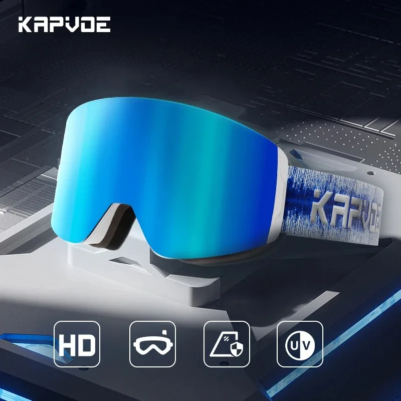 Kapvoe anti-fog ski goggles Snowboard Wide Field of view UV400 Adult magnetic Snow goggles Protect women's ski goggles