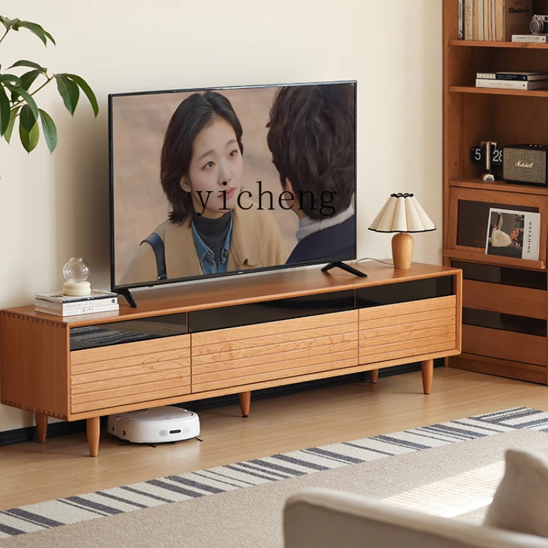 

ZC Small Apartment Full Cherrywood Locker Coffee Table TV Cabinet Combination