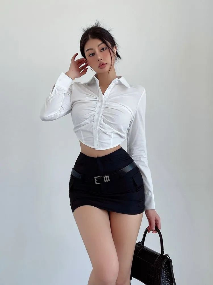 Black Mini Skirt Women Summer High Waist Slim Wrap Hip Belt A Line Skirt Shorts Elegant Korean Fashion Simple Casual Y2K