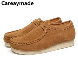 Careaymade-Chaussures décontractées en cuir véritable vintage britannique pour hommes, chaussures à lacets, semelle en caoutchouc fumé, chaussures basses, mode