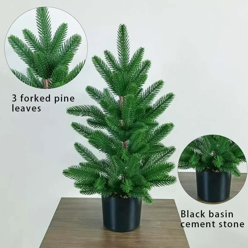 1PCS New Christmas tree bonsai plastic basin foam cement sand stone, three-pronged pine leaf home garden decoration