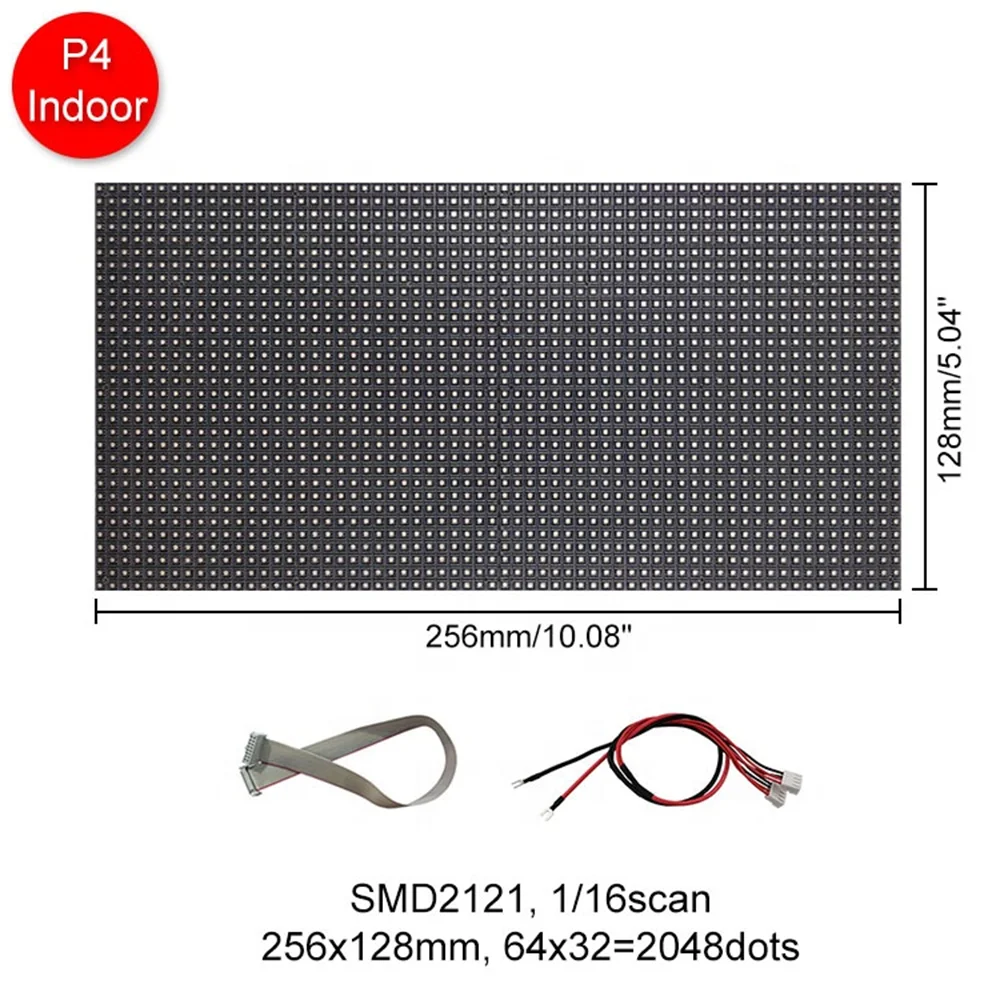 Indoor P4 Full Color RGB Size 256*128mm 1/16 scan 64*32 Pixel SMD2121 LED Matrix Display Module