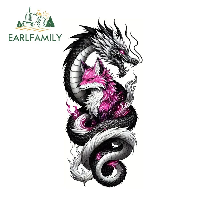 EARLFAMILY Purple Fox Dragon Car Stickers Interesting Chibi Waterproof Motorcycle Helmet JDM Vinyl Decal Creative Car Label