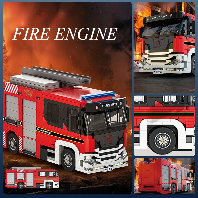 

703 PCS American Ladder Fire Truck Model Building Set Urban Specialty Vehicle DIY Ornament Decoration Collectible Gifts