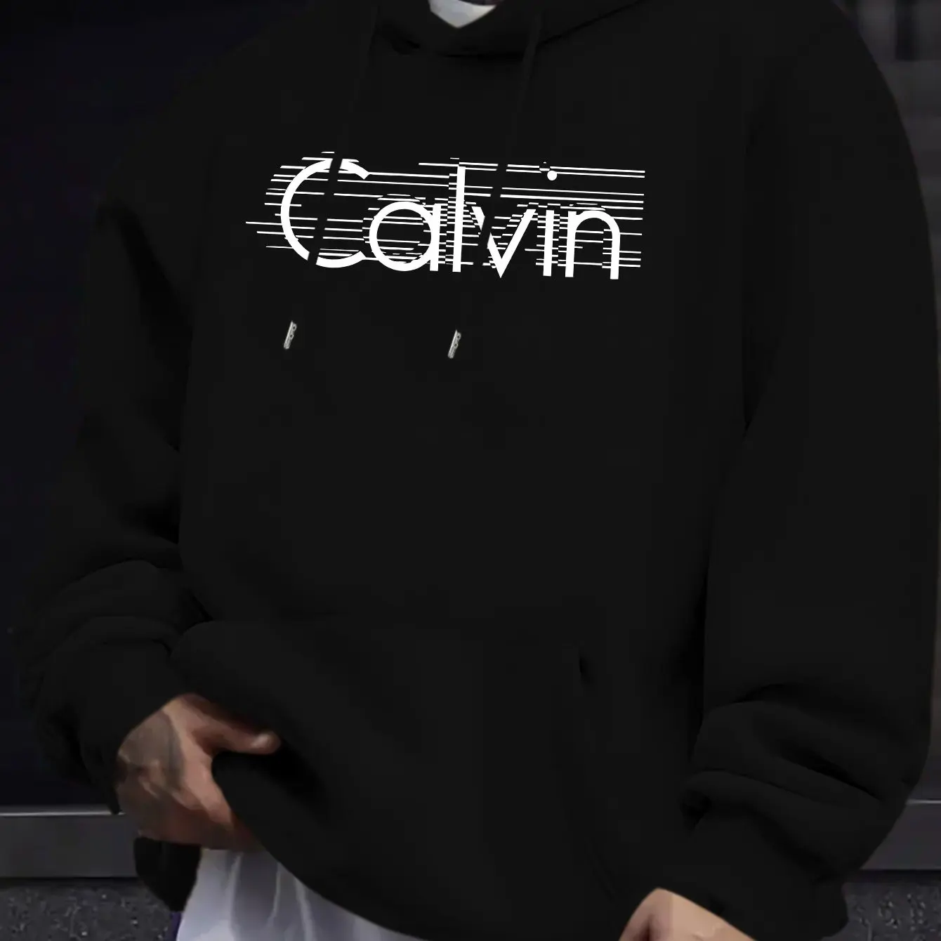 Men's autumn and winter casual fashionable loose Calvin letter print long sleeved hooded warm sports pullover hoodie streetwear