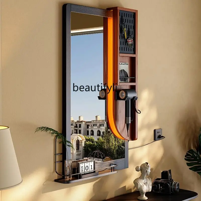 مدخل كامل طول مرآة غرفة المعيشة خمر الحائط مرآة تزين الحمام النمط الفرنسي رف تخزين متكامل