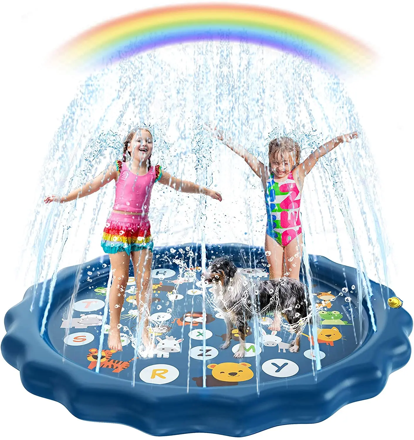 PVC100/170CM Koronkowa mata zraszająca z literami dla dzieci trawnik na świeżym powietrzu gry plażowe mata zraszająca basen zraszający