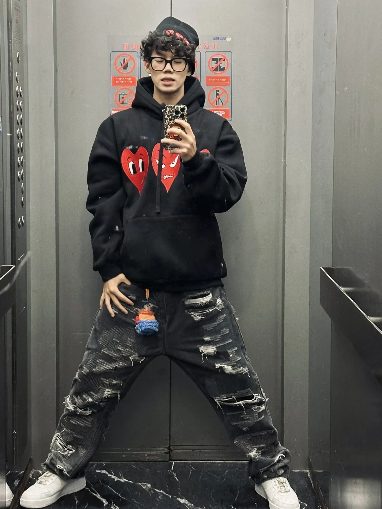 

Retro American Satirical Embroidered Fce Lined Heavyweight Sweatirt Loose ex Autumn Winter Versatile Design Casual H...