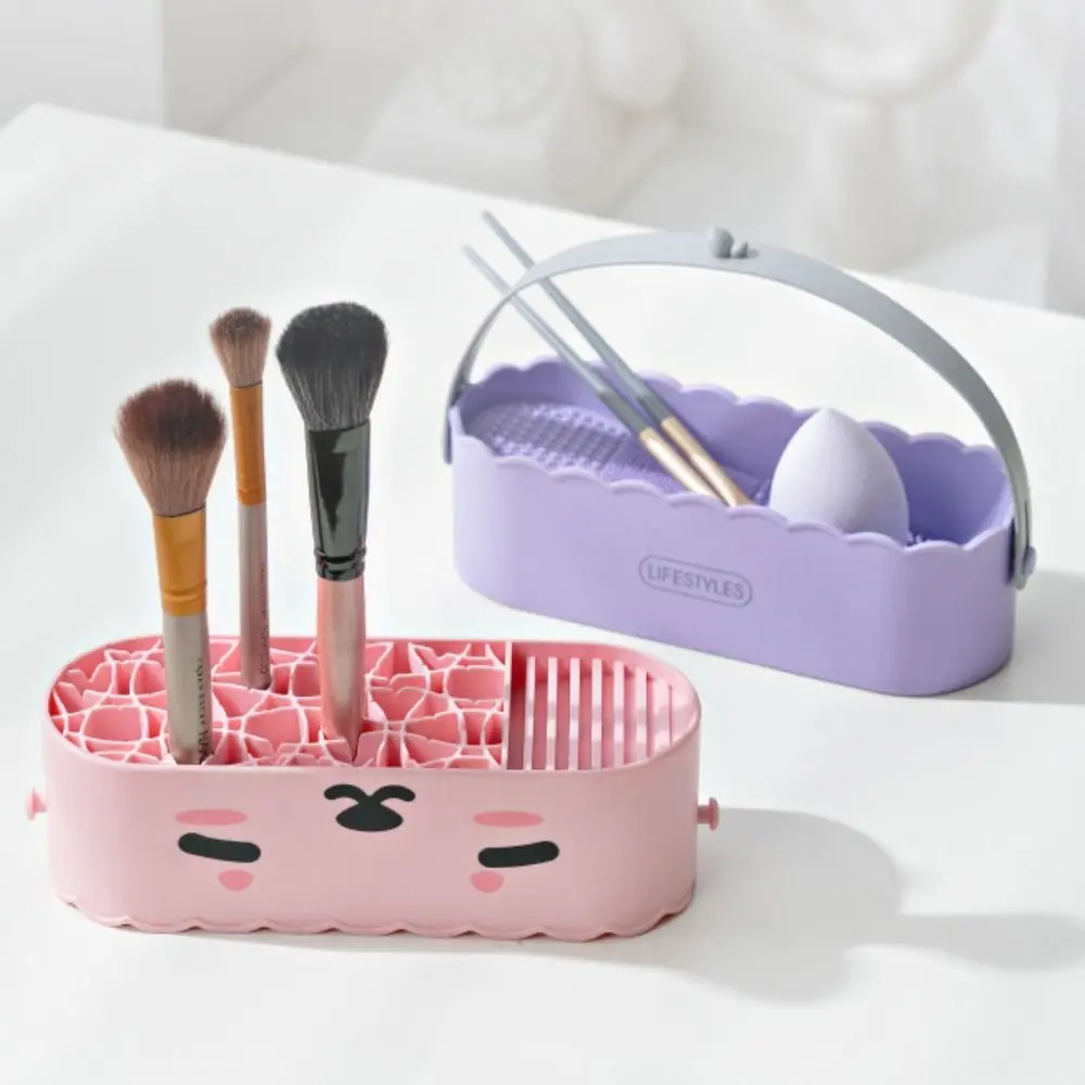 Portable Suspensible Rubber Makeup Brush Rack para Mulheres, Esponja Limpadora, Caixa de Limpeza, Caixa de Limpeza, Portátil