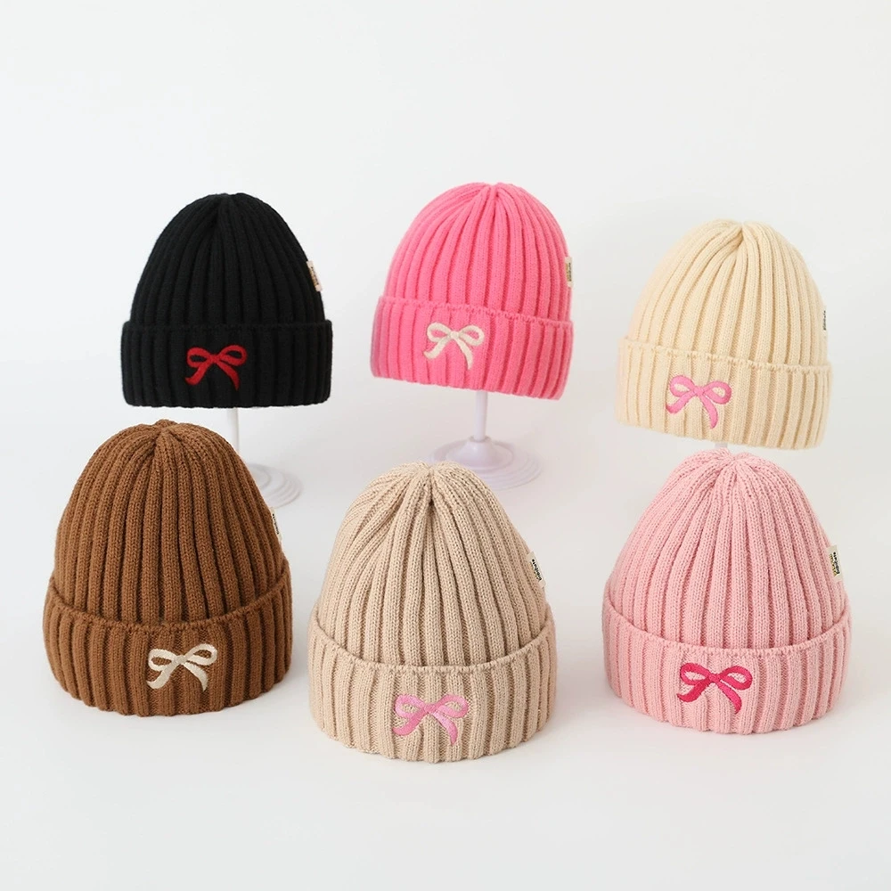 

Cute Bow Print Baby Knit Hat Winter Warm Knitted Beanie Cap for Infant Girls Korean Toddler Children Wool Bonnet Cap Bebe Gorras