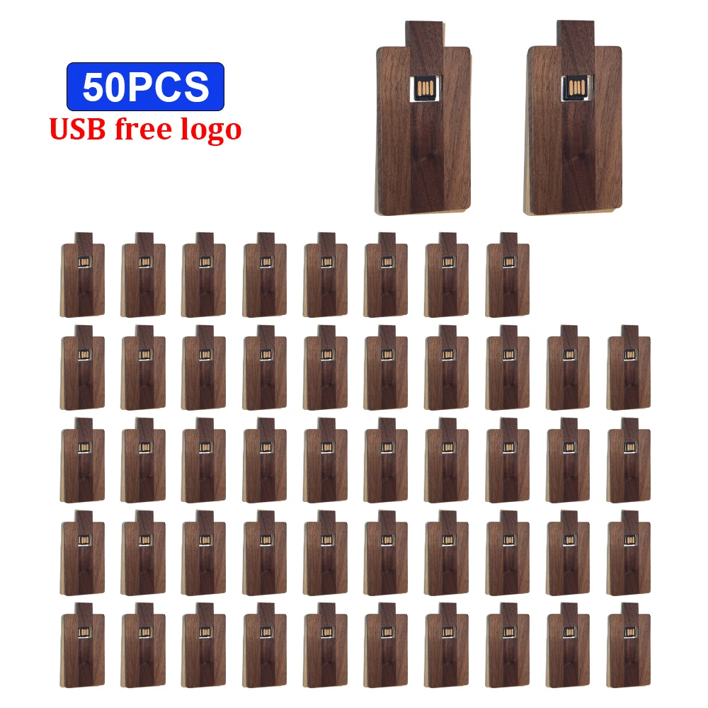 Wooden Card USB 2.0 Flash Drive 128GB Creative Gift Rotatable Memory Stick 64GB Pretty Business Gift Pen Drive 32GB 16GB/ 50pcs