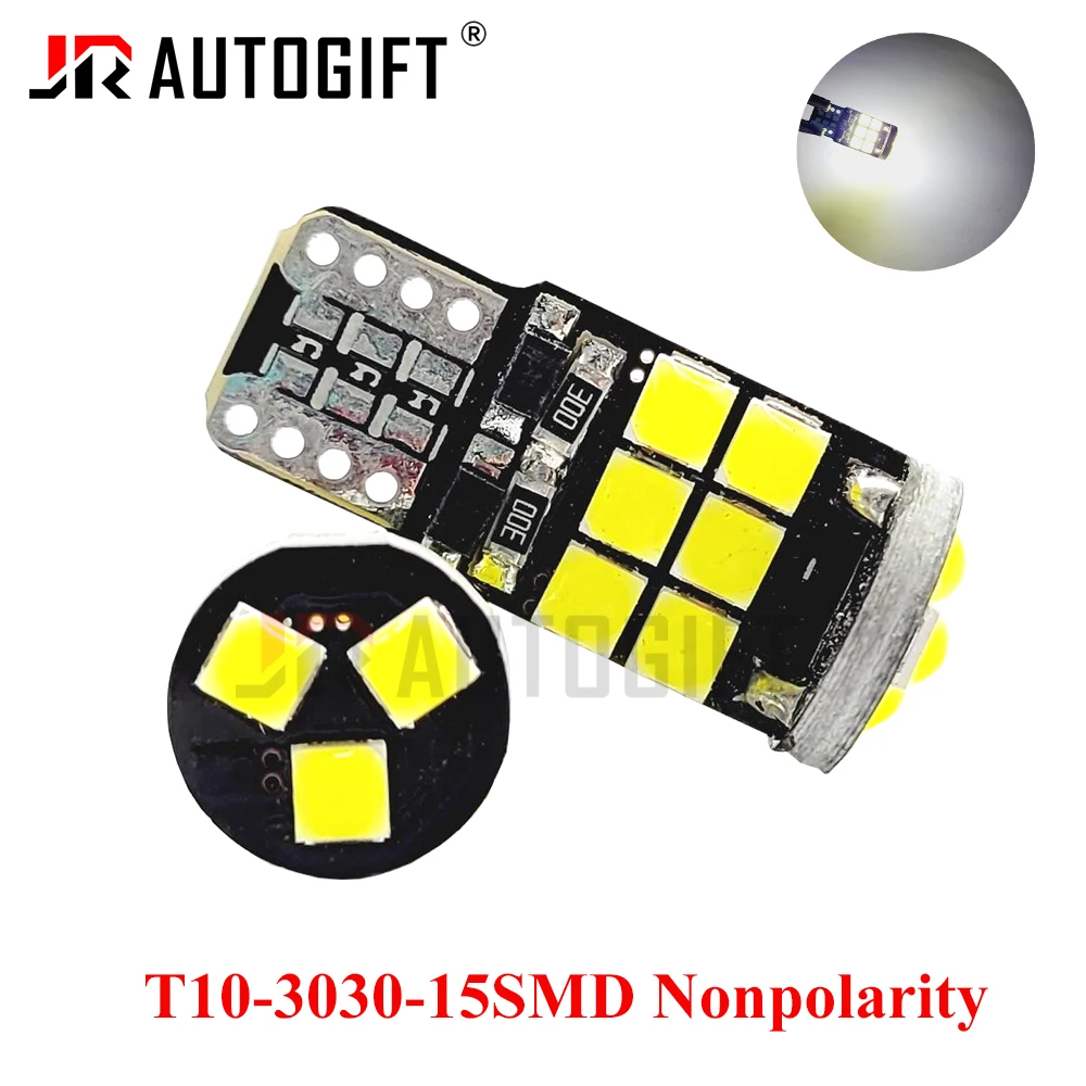 

50 шт., суперъяркие лампы T10 W5W с неполярностью 3030 15SMD, автомобильная лампа с клиновидным цоколем, задняя лампа с поворотом 12 В, лампа для чтения в салоне, белая