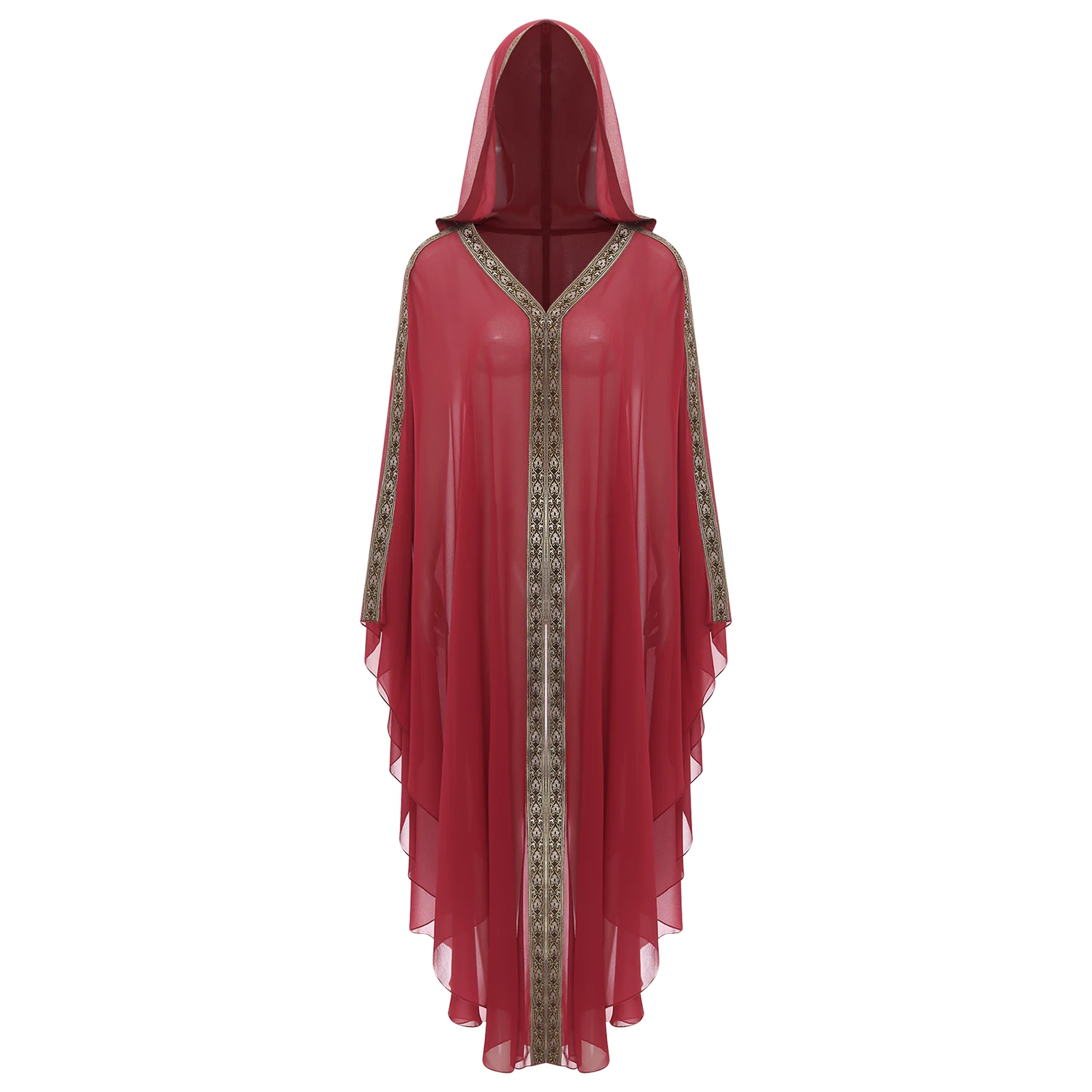 Womens Adrian Muslim Hooded Halloween Cosplay Costumes Abayas SlamicLong Robe Open Front Cover-up Islamic Dubai Kaftan Robe