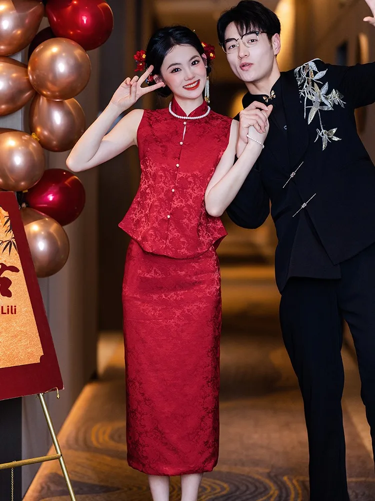 

Красный свадебный комплект: Новое китайское платье для невесты, маленький размер, на заказ, для церемонии и вечернего выхода