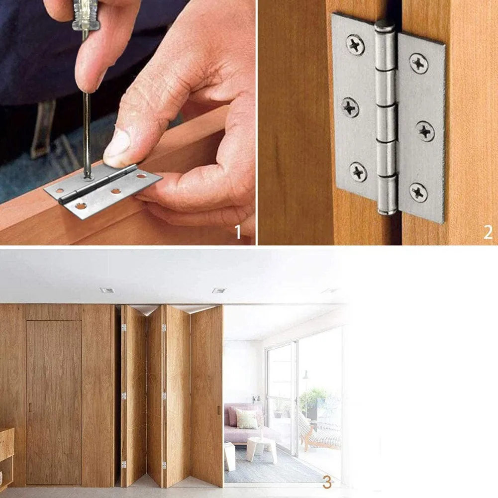 10pcs Folding Door Hinges 32*44mm Butt Door Folding Furniture Hinge Hinges Home Stainless Steel 10 Pieces 10* 10pcs