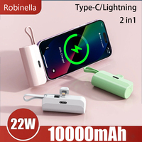 Mini Power Bank 10000mAh Capsule Large Capacity Portable Fast Charging External Battery for IPhone Xiaomi 2 IN1 Type-c Lightning