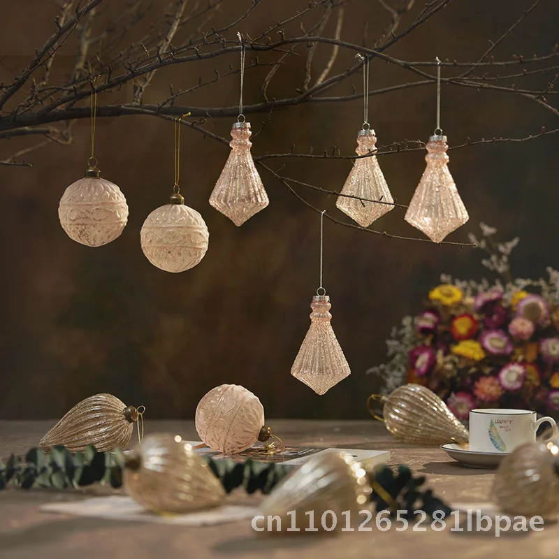 

Handcrafted Glass Christmas Ball Decorations Special-Shaped Painted Hanging Pendants Gold Diamond Red Irregular Cherry Blossom