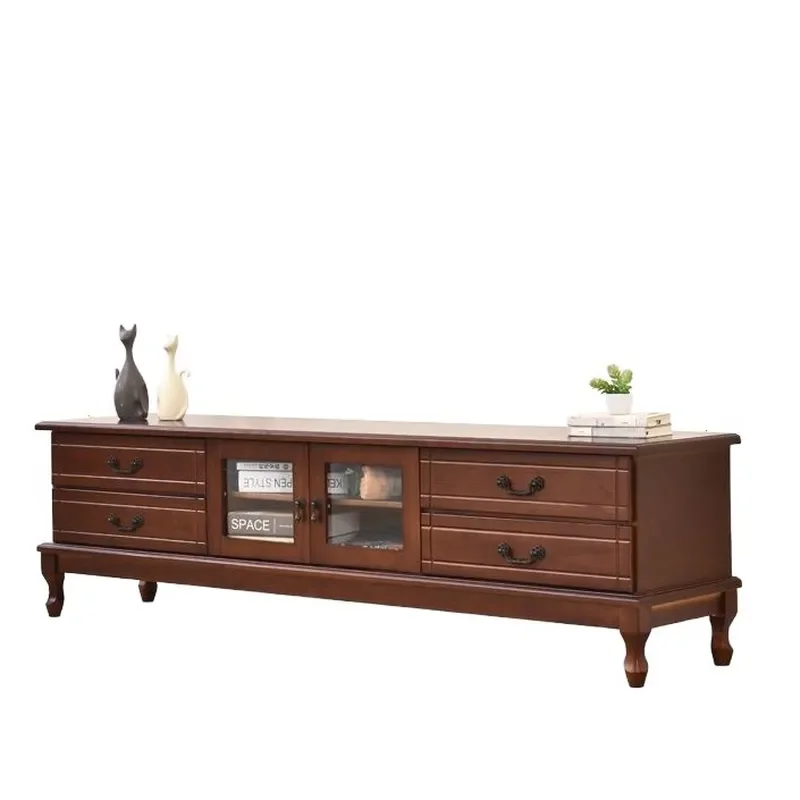 Solid Wood TV Cabinet and Coffee Table Combo European Style Small Apartment Living Room Bedroom Simple Multi-functional